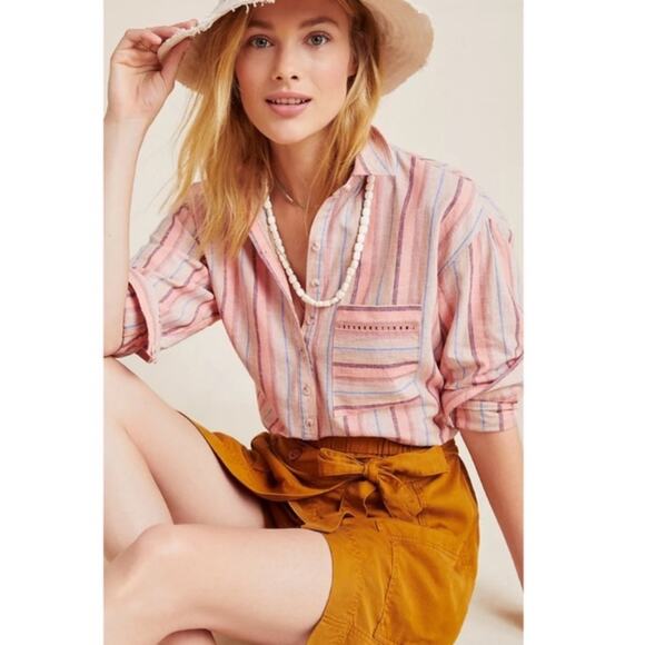Anthropologie Maeve Lisa striped linen blend top Sz S - Picture 1 of 9